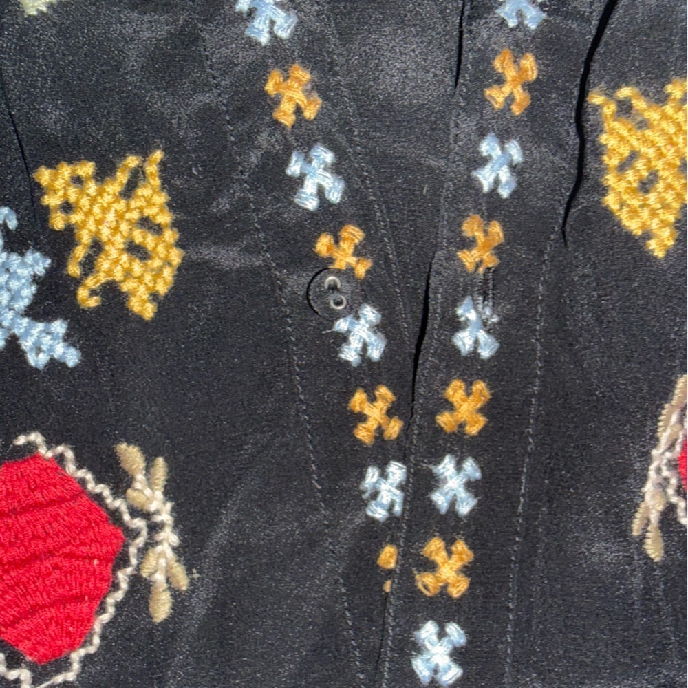 Johnny Was Silk Embroidered Boho Tunic Blouse Shacket Kimono Black Floral L - Picture 13 of 15